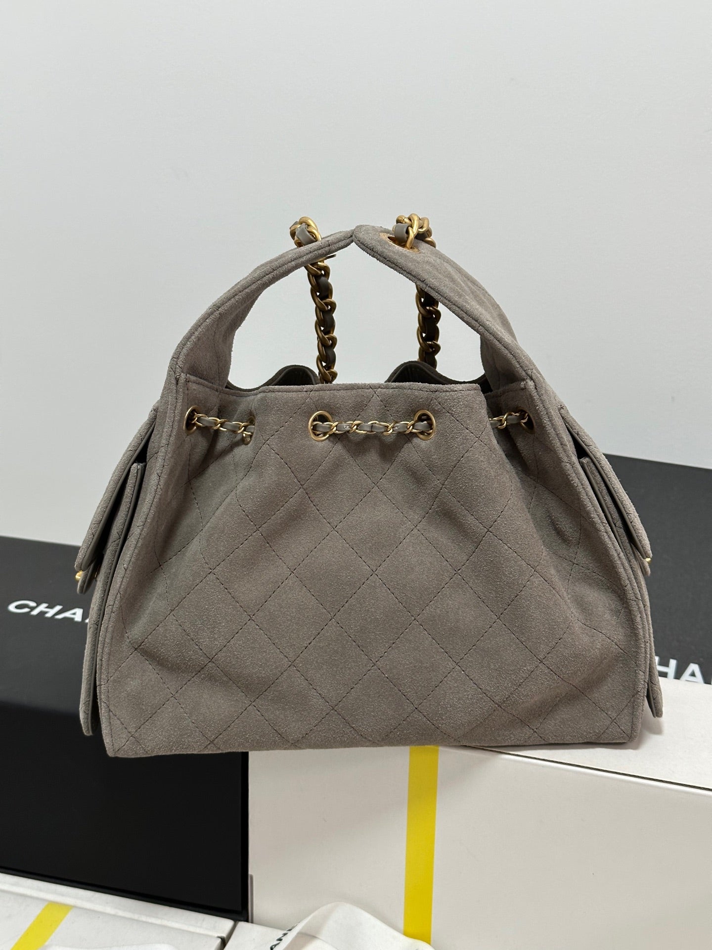 CHANEL 25C Hobo Bag 30cm Grey Suede