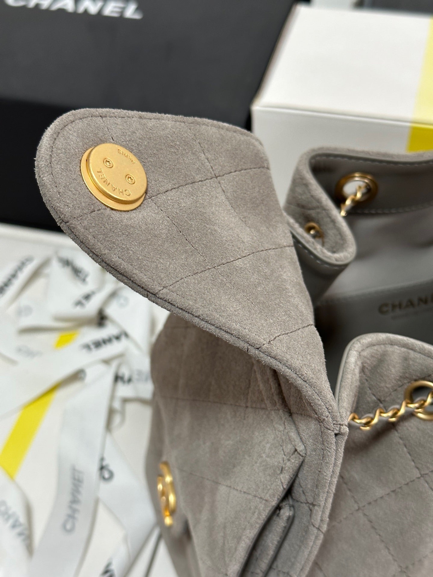 CHANEL 25C Hobo Bag 30cm Grey Suede