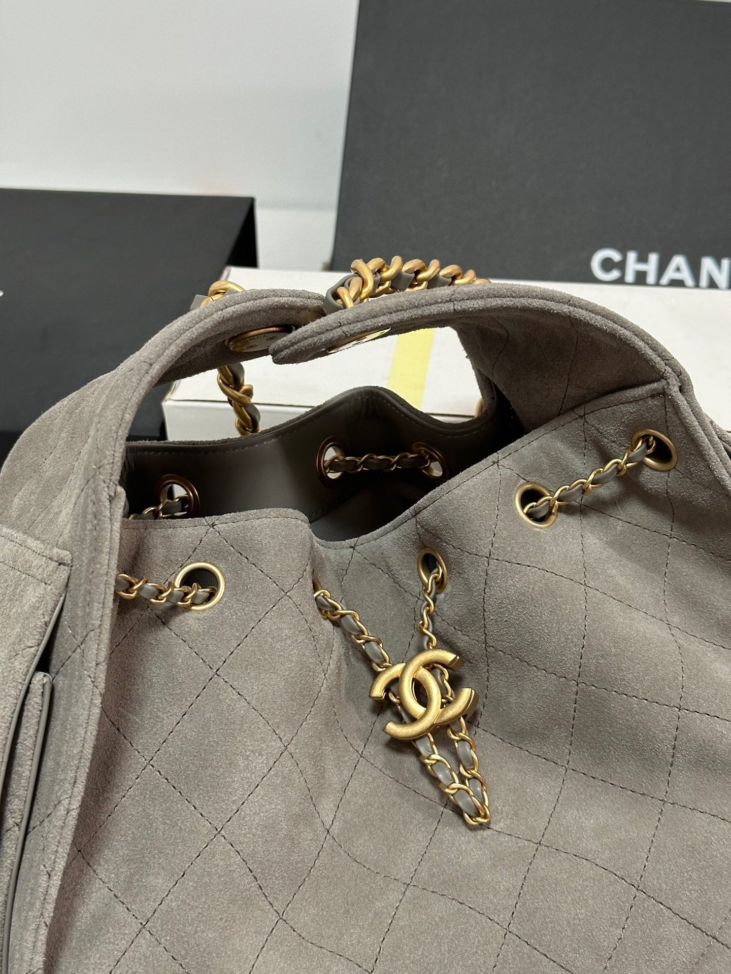 CHANEL 25C Hobo Bag 30cm Grey Suede