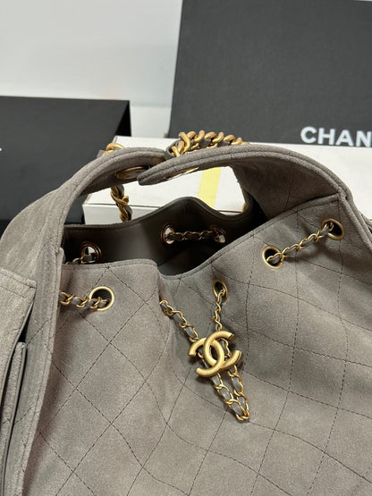 CHANEL 25C Hobo Bag 30cm Grey Suede