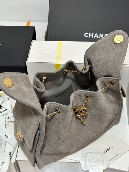 CHANEL 25C Hobo Bag 30cm Grey Suede