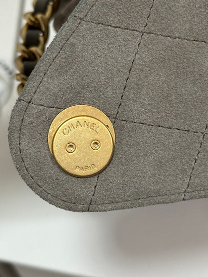 CHANEL 25C Hobo Bags 30cm Warm Grey Suede 243557