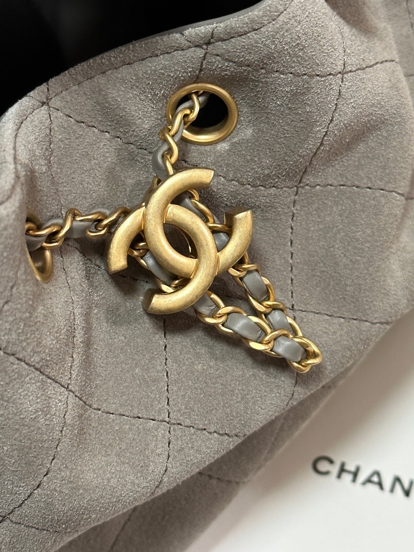 CHANEL 25C Hobo Bags 30cm Warm Grey Suede 243557