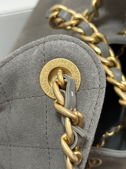 CHANEL 25C Hobo Bags 30cm Warm Grey Suede 243557