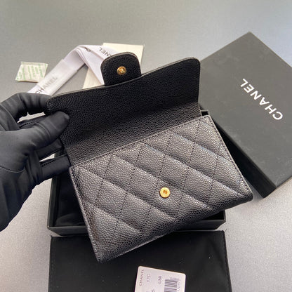 CHANEL wallet 15cm black caviar gold hardware