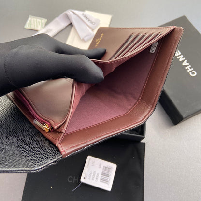 CHANEL wallet 15cm black caviar gold hardware