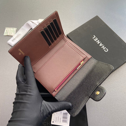 CHANEL wallet 15cm black caviar gold hardware