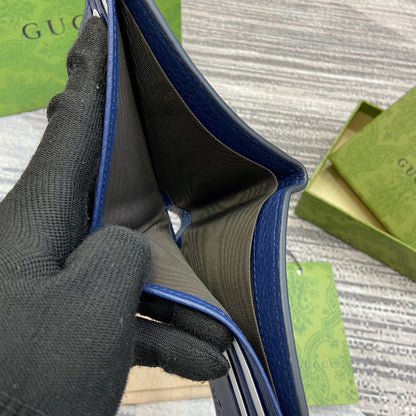 Gucci BIFOLD WALLET 11 IN CLASSIC BLUE CALFSKIN