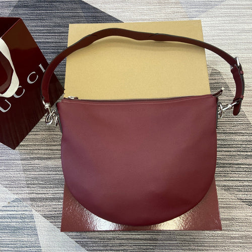 Gucci BODY SHOULDER BAG 40 IN BURGUNDY RED CALFSKIN SILVER HARDWARE