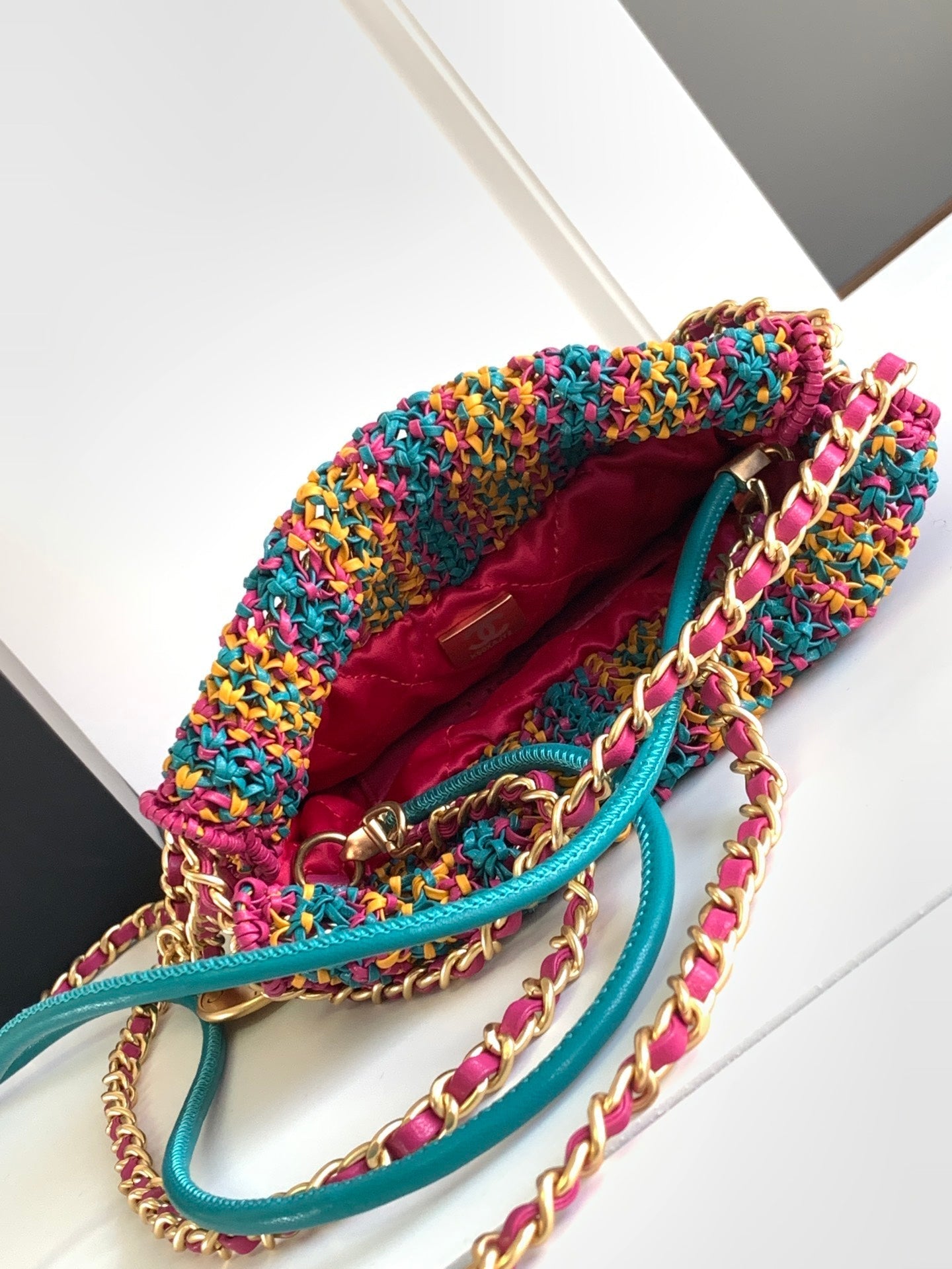 CHANEL Mini Macrame 22 Hobo Bag 19cm Multicolor Green Calfskin Gold Hardware