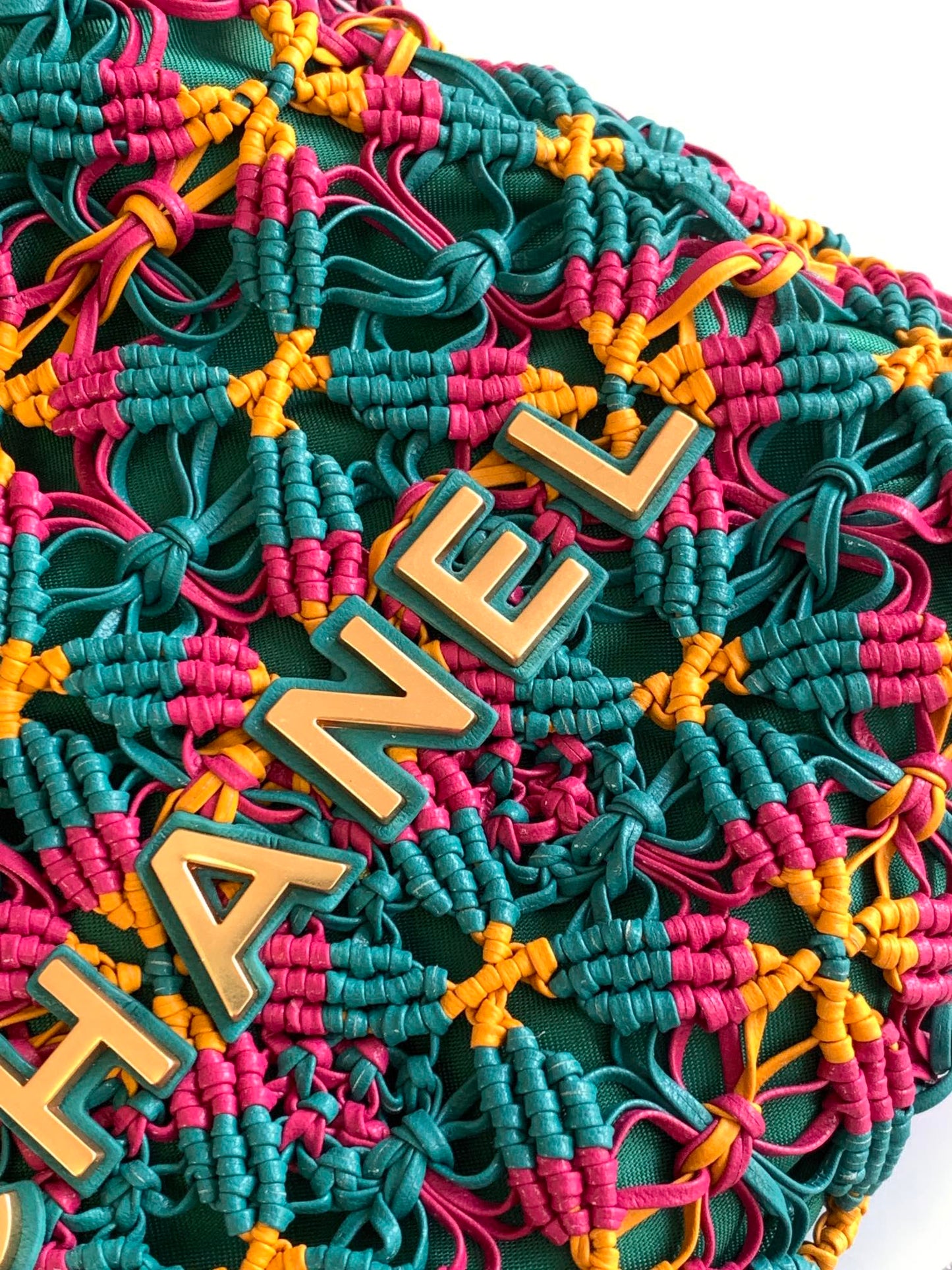 CHANEL Mini Macrame 22 Hobo Bag 19cm Multicolor Green Calfskin Gold Hardware