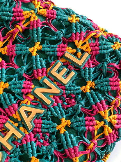CHANEL Mini Macrame 22 Hobo Bag 19cm Multicolor Green Calfskin Gold Hardware