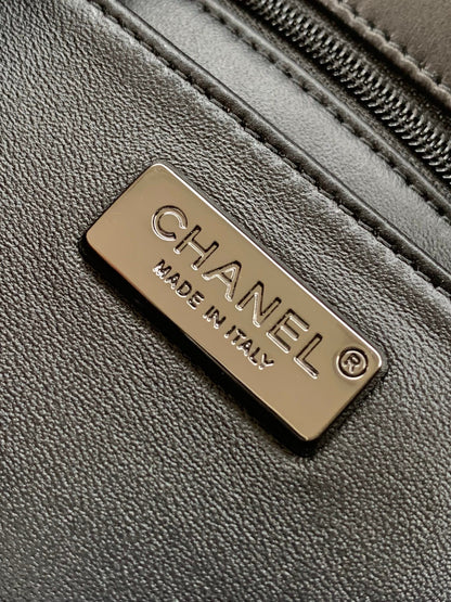 CHANEL 24a Flap Bag 20cm Sequin Satin Black Hardware