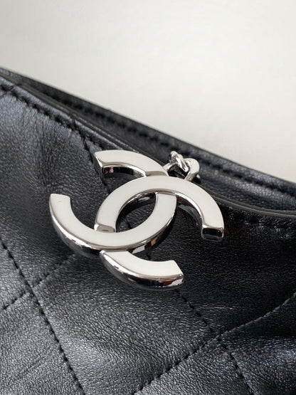 CHANEL Vintage Hobo Bag 40cm Black Lambskin Silver Hardware
