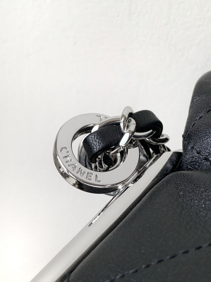 CHANEL Vintage Hobo Bag 40cm Black Lambskin Silver Hardware