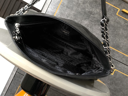 CHANEL Vintage Hobo Bag 30cm Black Lambskin Silver Hardware
