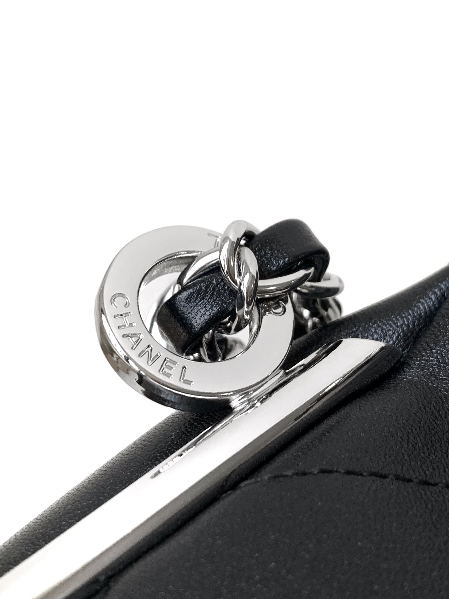 CHANEL Vintage Hobo Bag 30cm Black Lambskin Silver Hardware