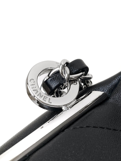 CHANEL Vintage Hobo Bag 30cm Black Lambskin Silver Hardware