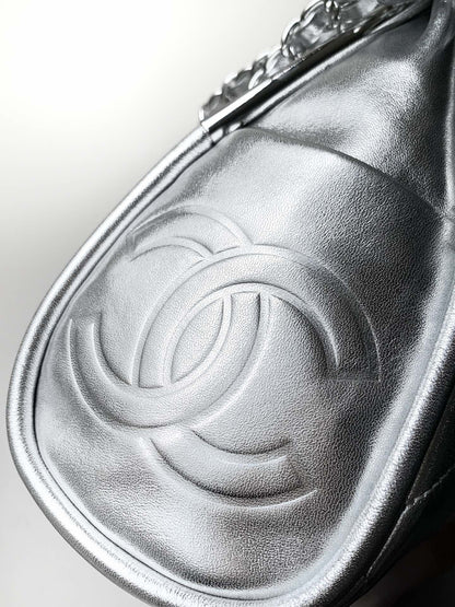 CHANEL Vintage Hobo Bag 30cm Silver Metalic Lambskin Silver Hardware