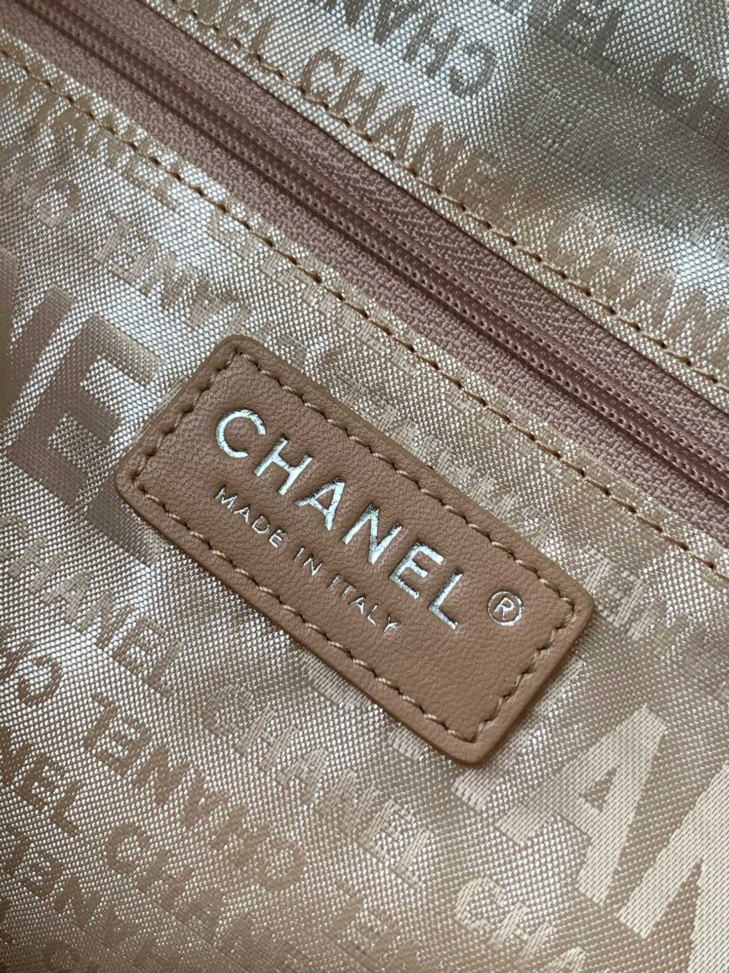 CHANEL Vintage Hobo Bag 30cm Silver Metalic Lambskin Silver Hardware