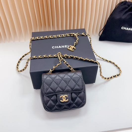 CHANEL chain belt black quilted lambskin bag