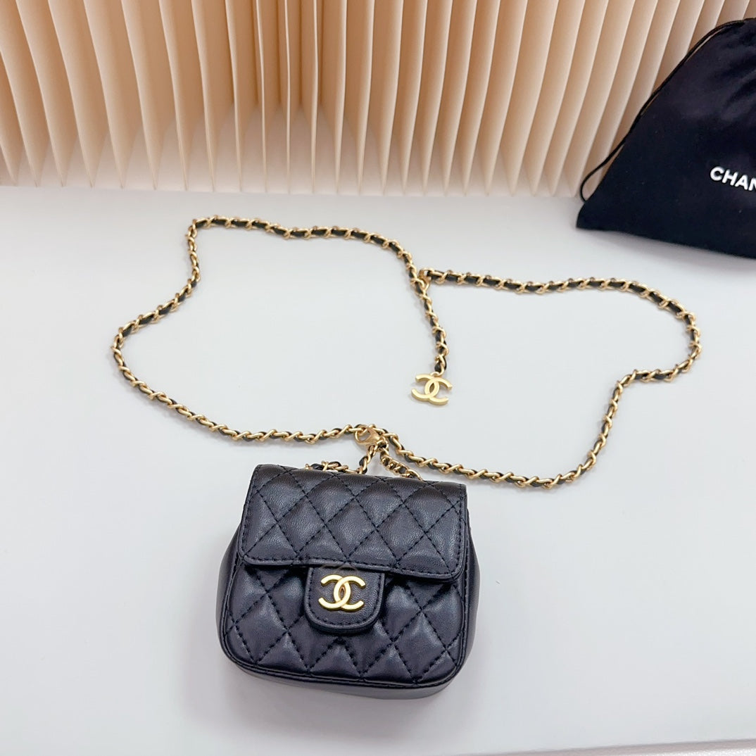 CHANEL chain belt black quilted lambskin bag