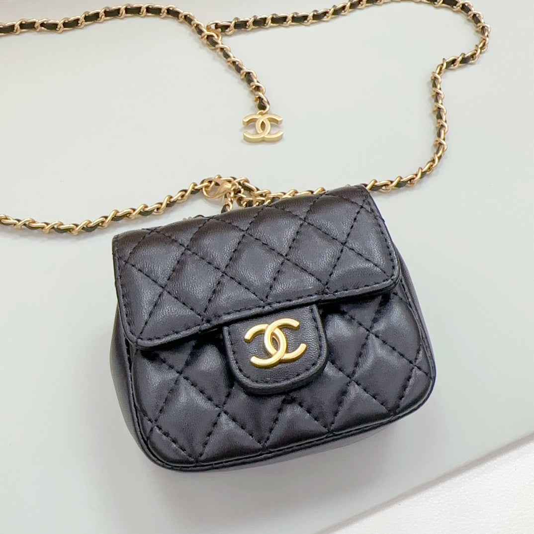 CHANEL chain belt black quilted lambskin bag