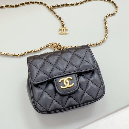 CHANEL chain belt black quilted lambskin bag