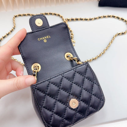 CHANEL chain belt black quilted lambskin bag