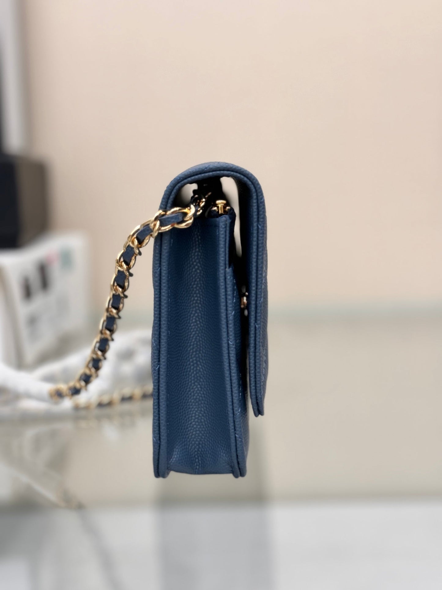 CHANEL WOC 19CM BLUE JEAN CAVIAR GOLD HARDWARE