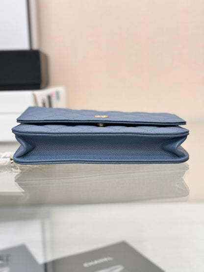 CHANEL WOC 19CM BLUE JEAN CAVIAR GOLD HARDWARE