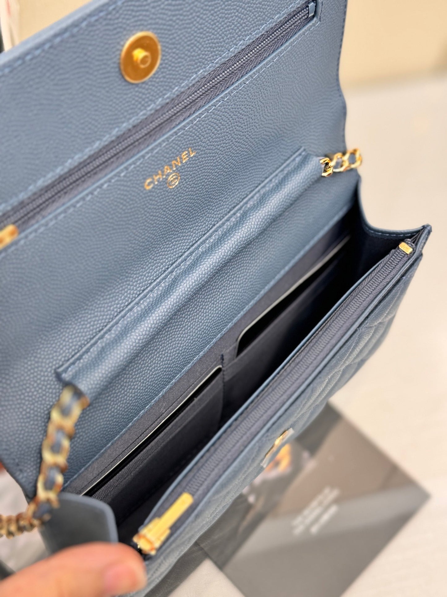 CHANEL WOC 19CM BLUE JEAN CAVIAR GOLD HARDWARE