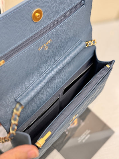 CHANEL WOC 19CM BLUE JEAN CAVIAR GOLD HARDWARE