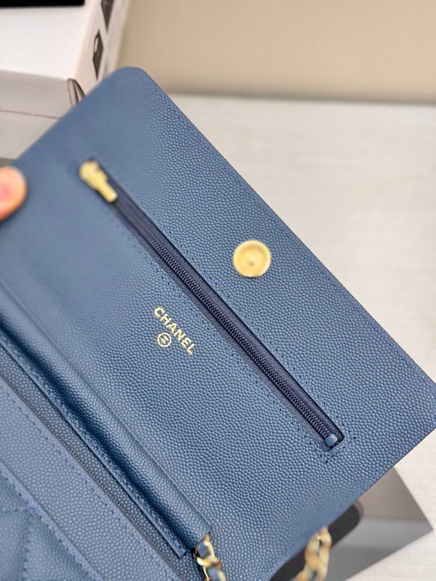 CHANEL WOC 19CM BLUE JEAN CAVIAR GOLD HARDWARE