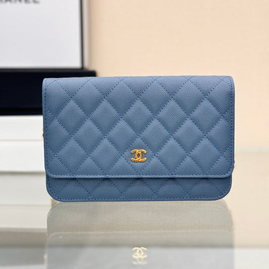 CHANEL WOC 19CM BLUE JEAN CAVIAR GOLD HARDWARE