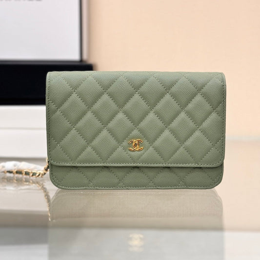 CHANEL WOC 19CM KHAKI BLUE CAVIAR GOLD HARDWARE