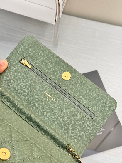 CHANEL WOC 19CM KHAKI BLUE CAVIAR GOLD HARDWARE