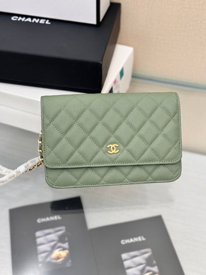 CHANEL WOC 19CM KHAKI BLUE CAVIAR GOLD HARDWARE