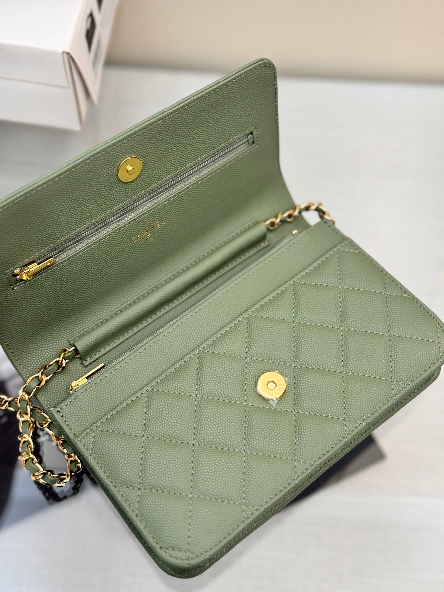 CHANEL WOC 19CM KHAKI BLUE CAVIAR GOLD HARDWARE