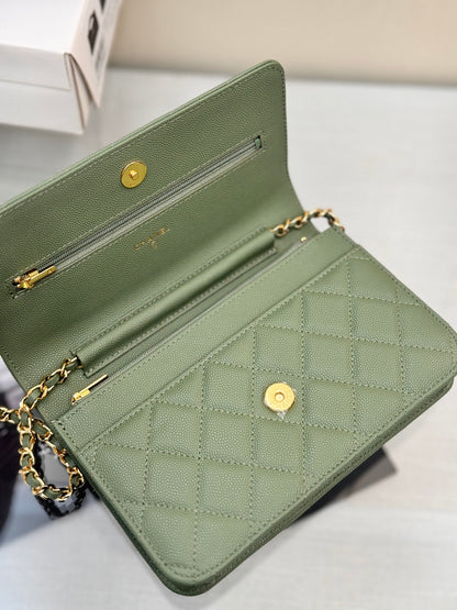 CHANEL WOC 19CM KHAKI BLUE CAVIAR GOLD HARDWARE