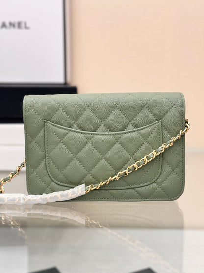 CHANEL WOC 19CM KHAKI BLUE CAVIAR GOLD HARDWARE