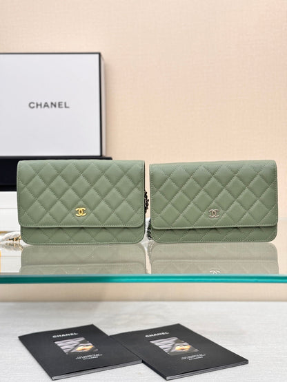 CHANEL WOC 19CM KHAKI BLUE CAVIAR GOLD HARDWARE