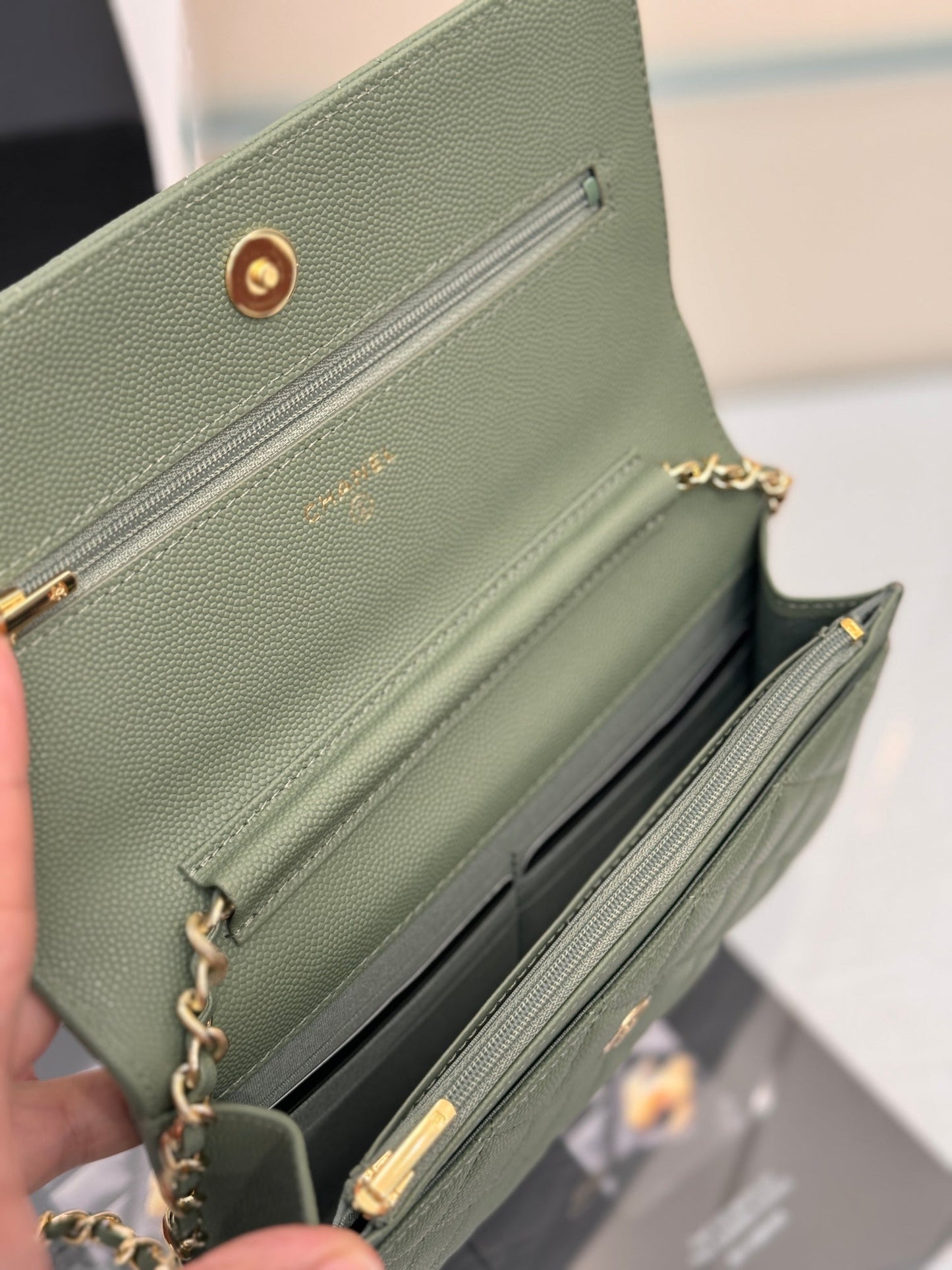 CHANEL WOC 19CM KHAKI BLUE CAVIAR GOLD HARDWARE