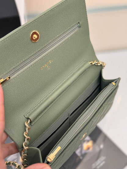 CHANEL WOC 19CM KHAKI BLUE CAVIAR GOLD HARDWARE