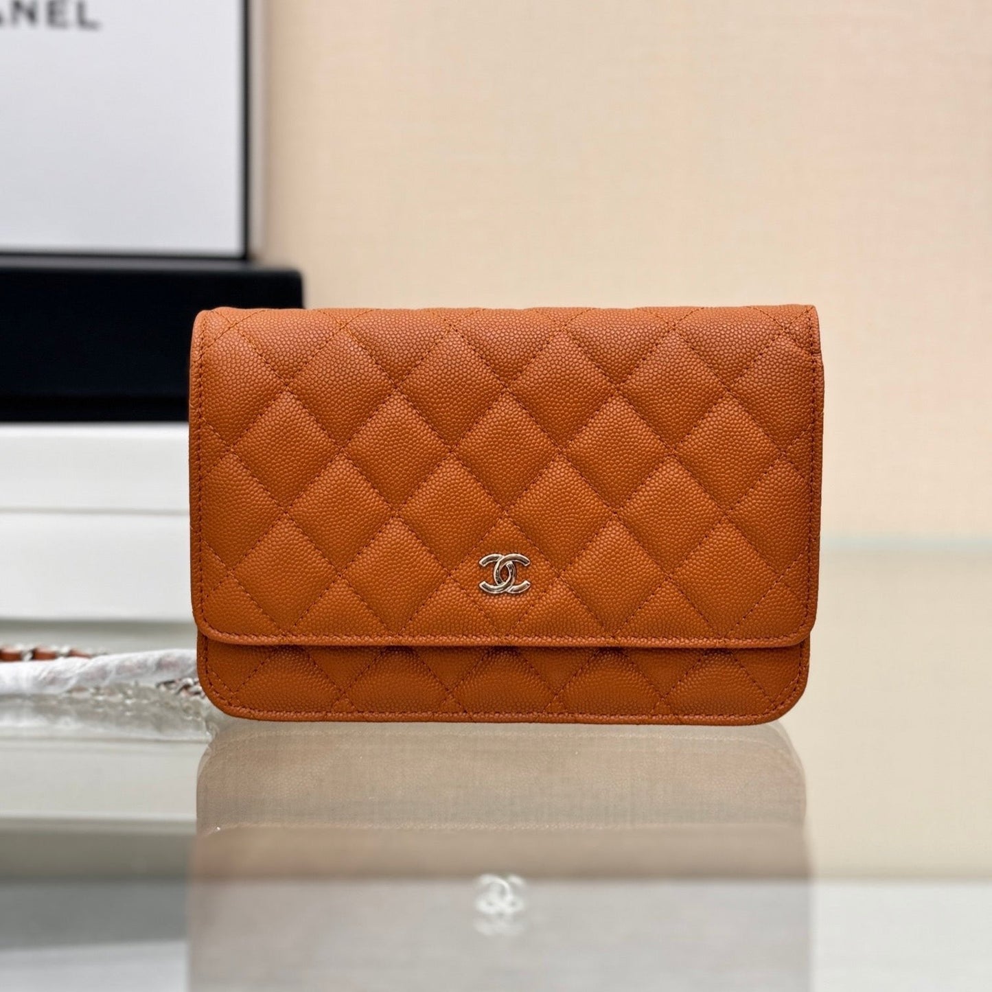 CHANEL WOC 19CM ORANGE CAVIAR SILVER HARDWARE