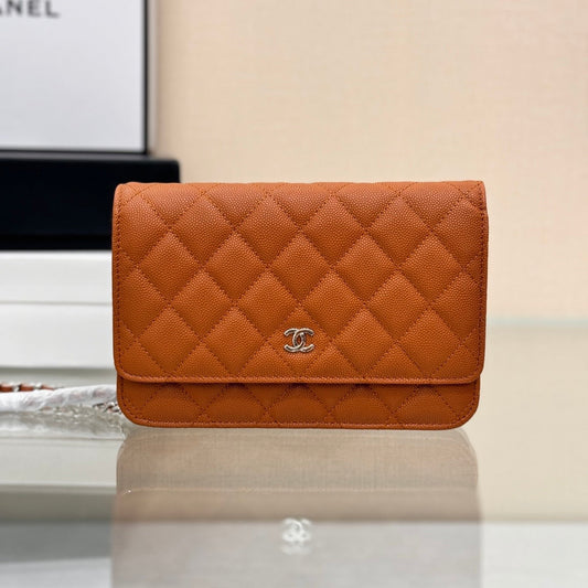 CHANEL WOC 19CM ORANGE CAVIAR SILVER HARDWARE