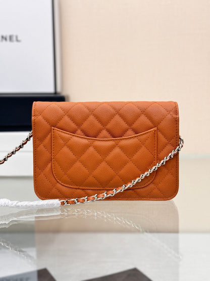 CHANEL WOC 19CM ORANGE CAVIAR SILVER HARDWARE