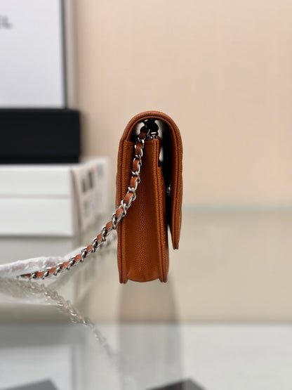 CHANEL WOC 19CM ORANGE CAVIAR SILVER HARDWARE