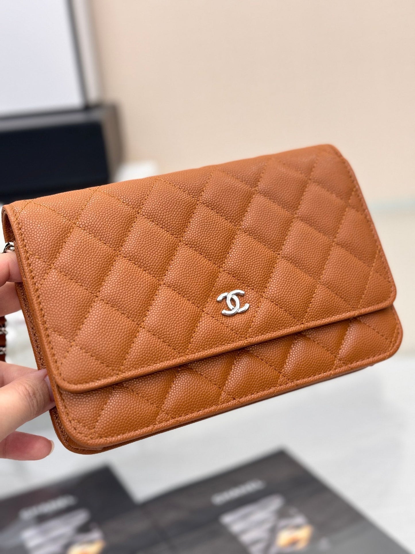 CHANEL WOC 19CM ORANGE CAVIAR SILVER HARDWARE