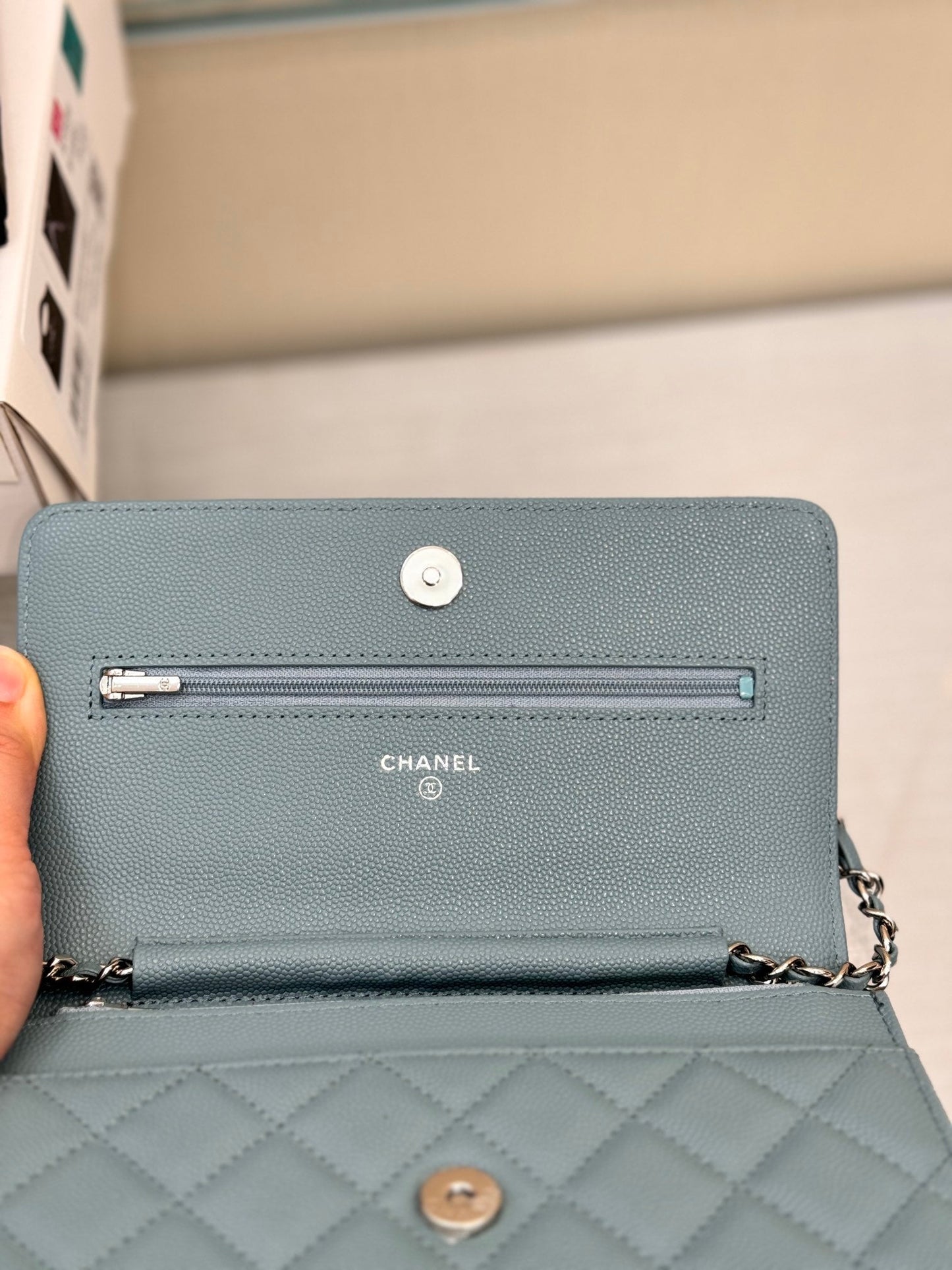 CHANEL WOC 19CM CLOUD BLUE CAVIAR GOLD HARDWARE